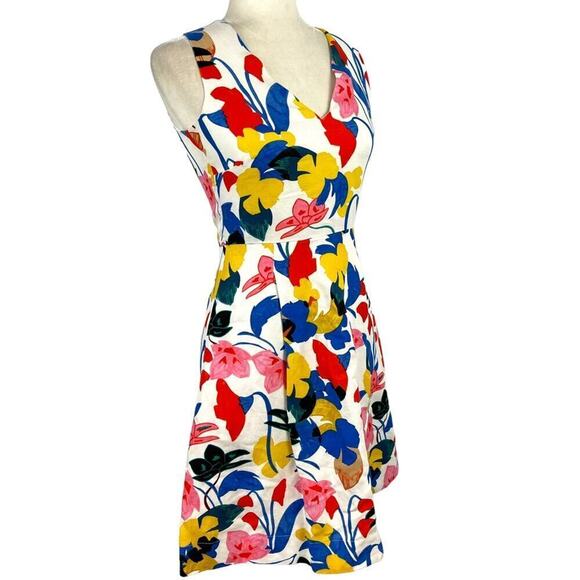 J.Crew A-line Dress Morning Flower Floral White Linen Summer Midi Dress Size 00 - Picture 4 of 14